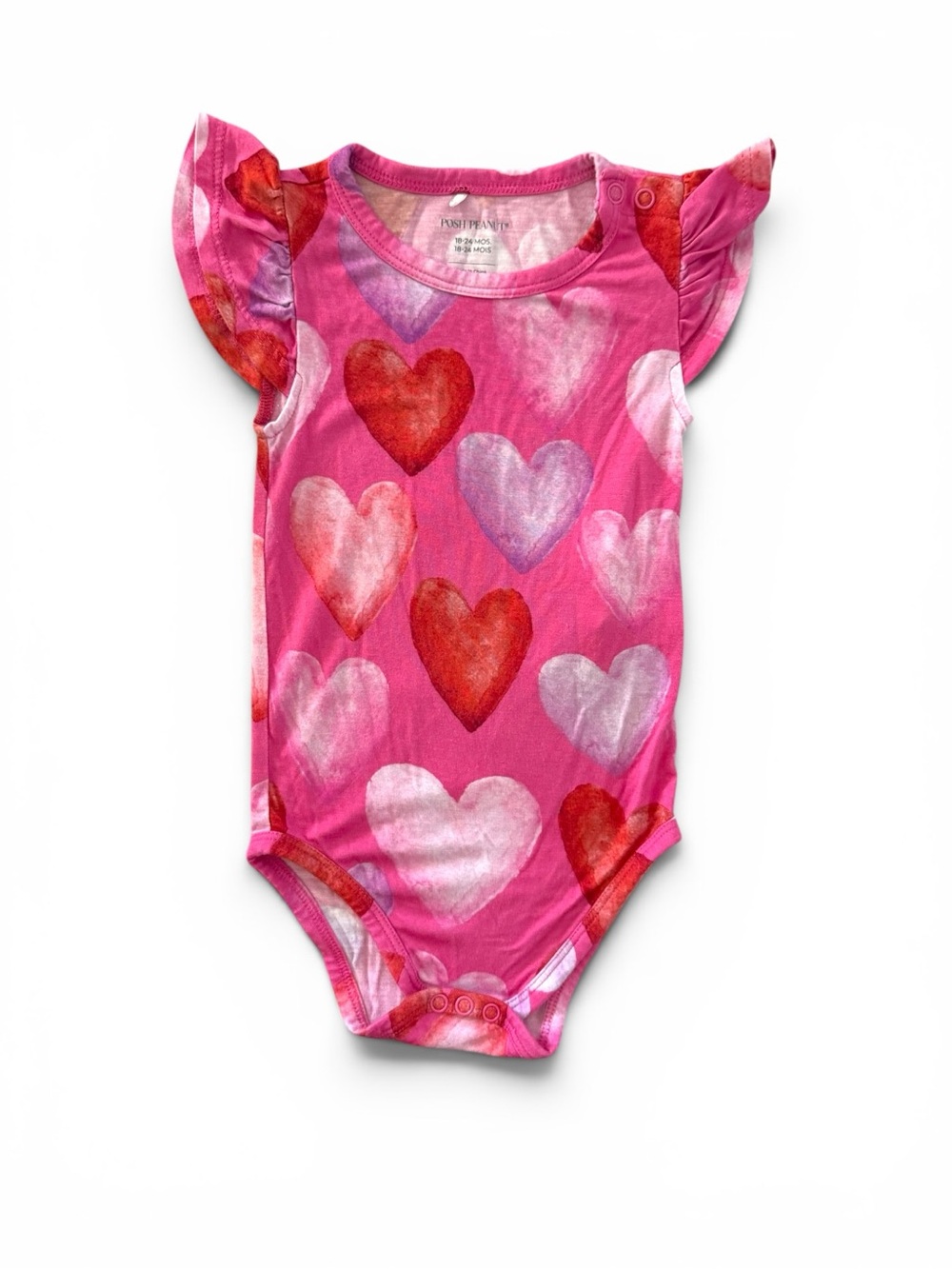 Posh Peanut Girls 18-24M Pink Heart Flutter Sleeve Bamboo Bodysuit Soft